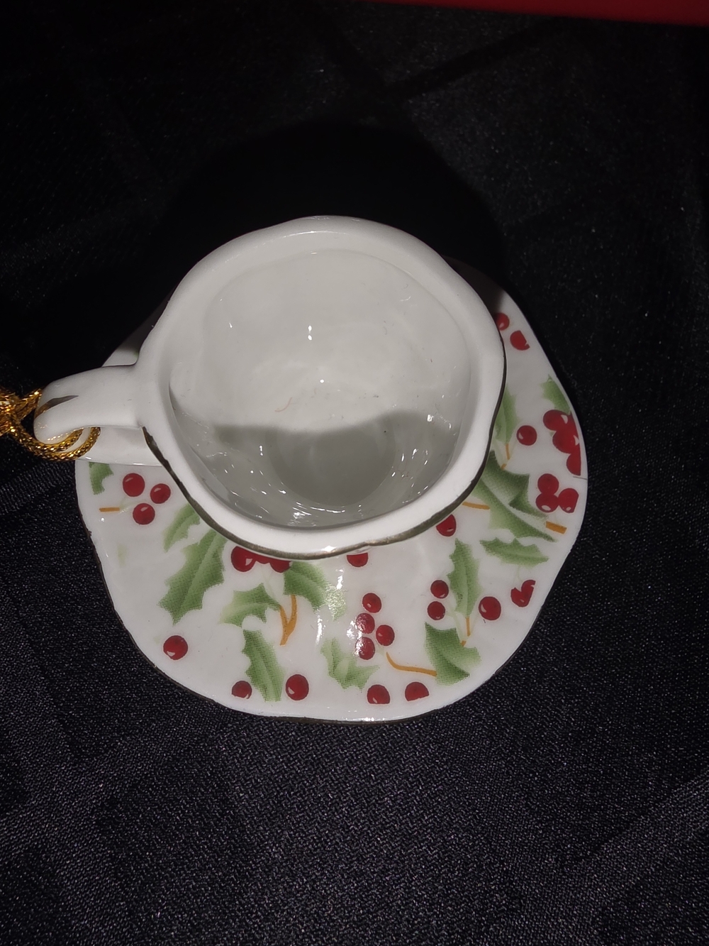 Festive Holly Teacup Ornament - White and Red